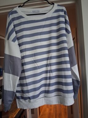 Boutique Brand Blue and White Striped Crew Neck Sweater